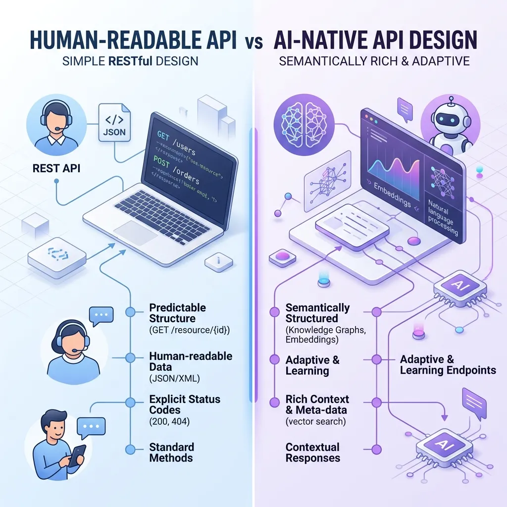 Human API vs AI-Native API 설계 비교 — 인간 중심 REST API와 LLM 최적화 API의 차이점