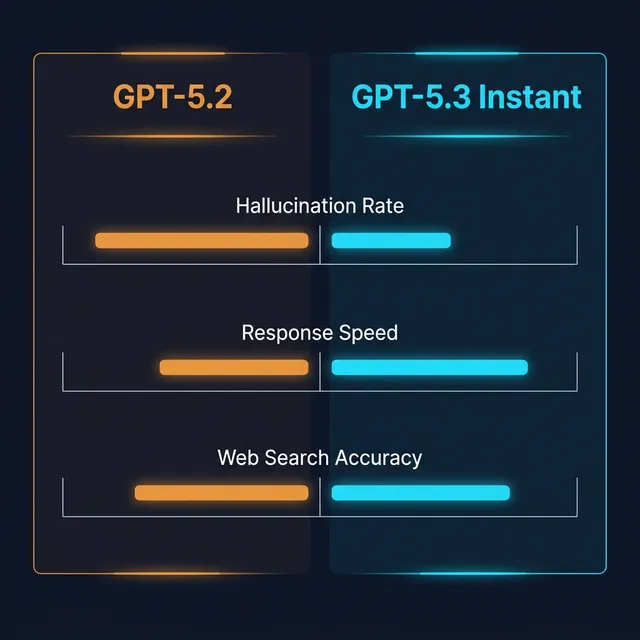 GPT-5.2와 5.3 Instant의 핵심 성능 비교 인포그래픽