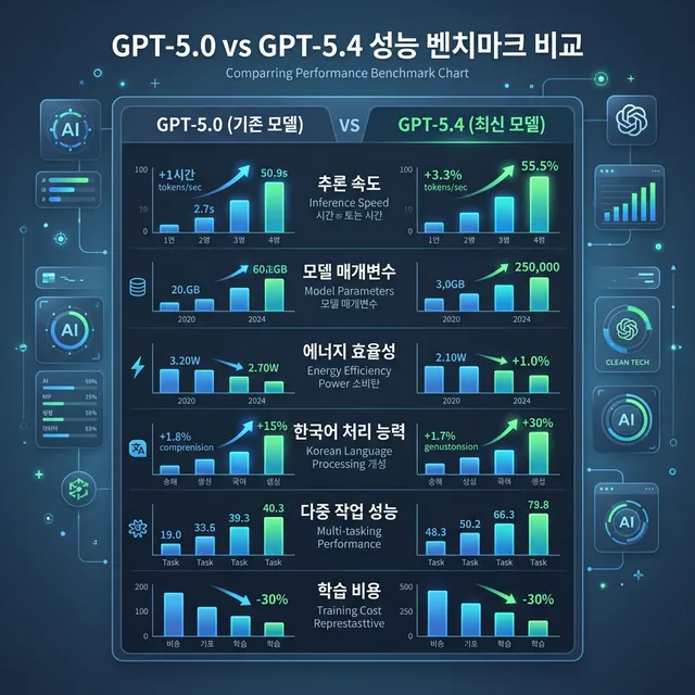 GPT-5.0 vs GPT-5.4 전면 성능 벤치마크 비교 인포그래픽