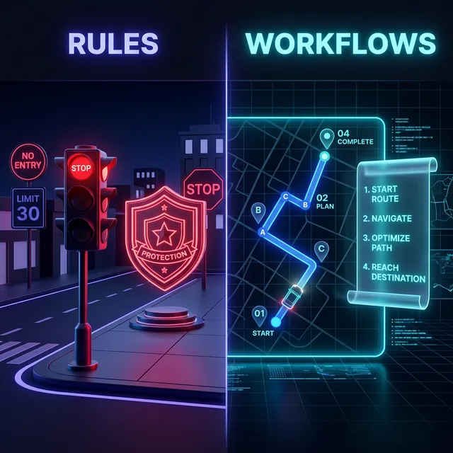 Rules(교통법규) vs Workflows(레시피)